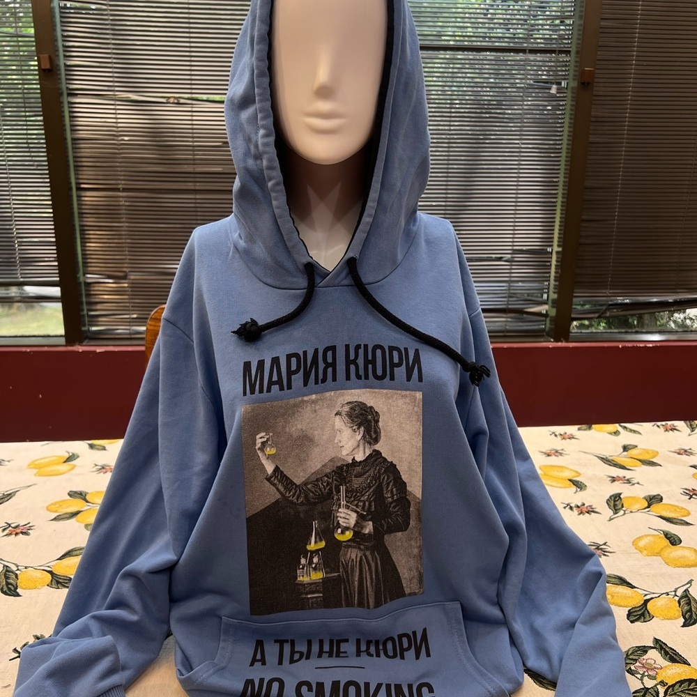 Ukrainian designer Blue Graphic Hoodie with No Smoking  Print